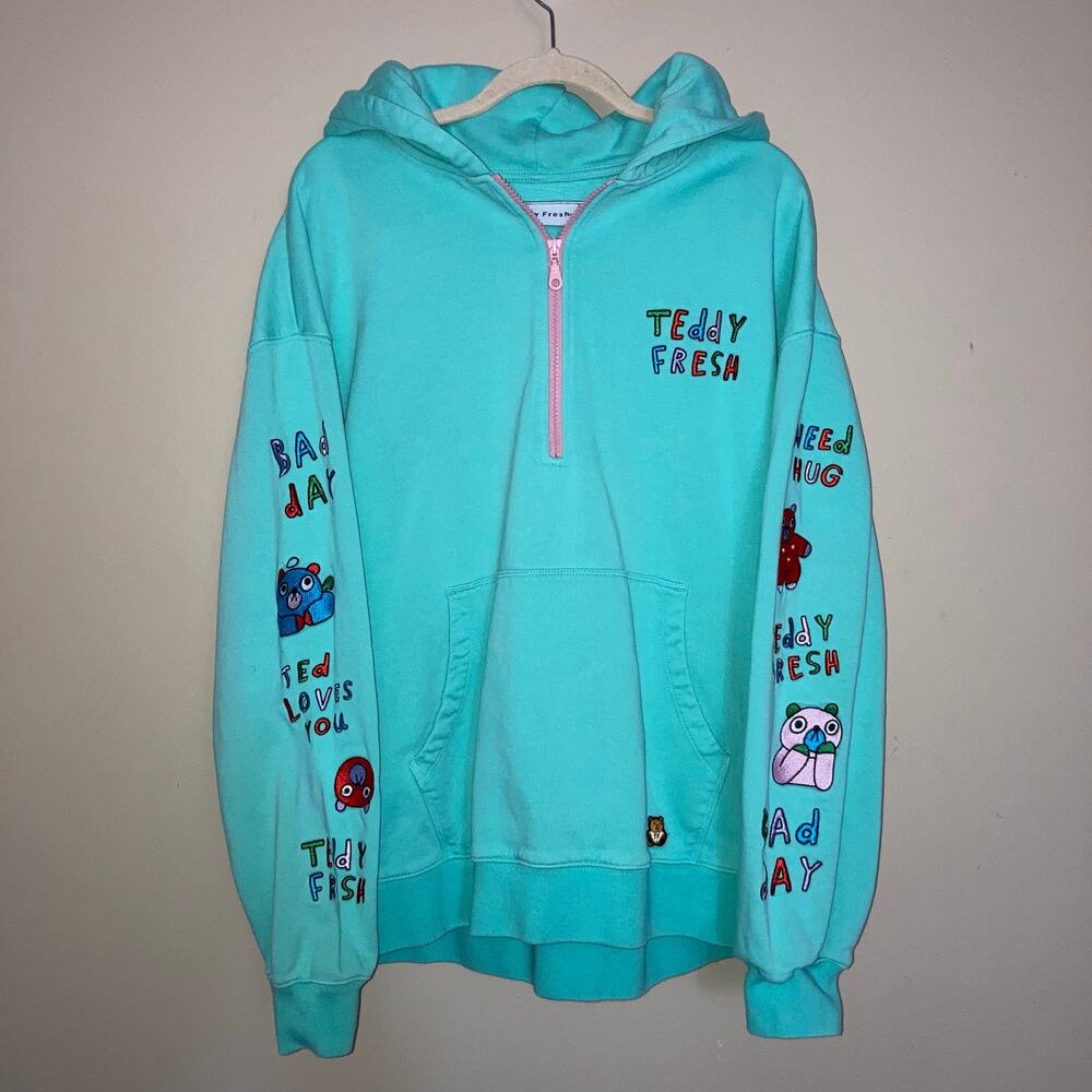Teddy Fresh I Need A Hug Quarter Zip Hoodie Sweatshirt Pullover Size L Large